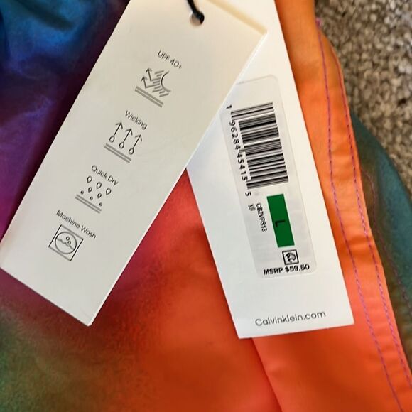 New Calvin Klein Pride Rainbow Tie dye print lined mesh men’s Swim Shorts L - Picture 4 of 9